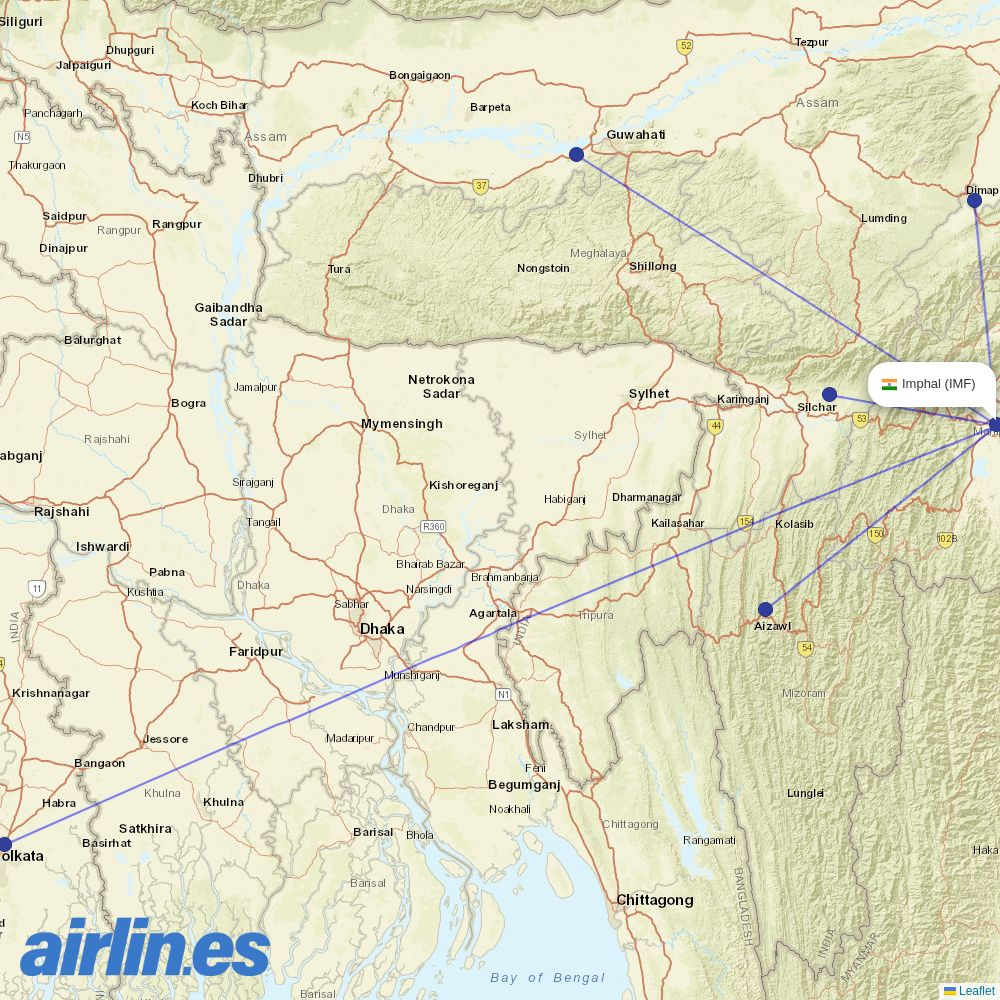 Alliance Air from Imphal destination map