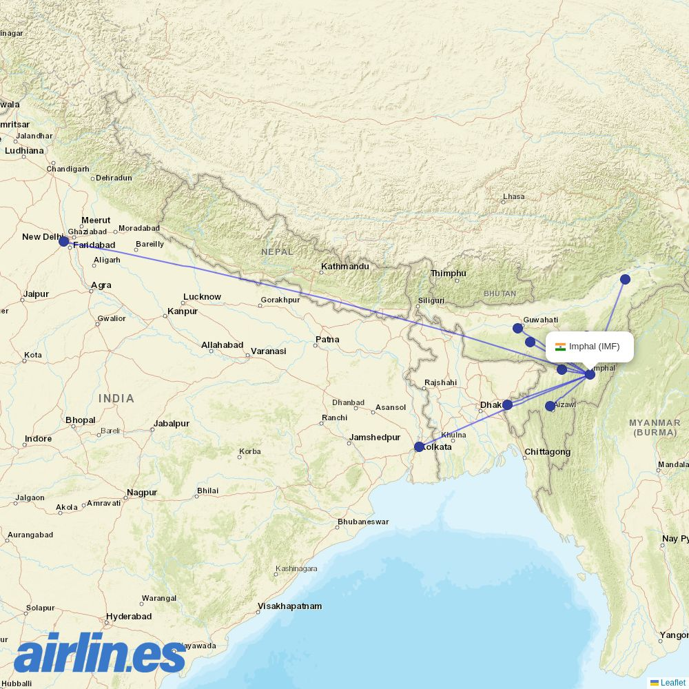Air India Express from Imphal destination map