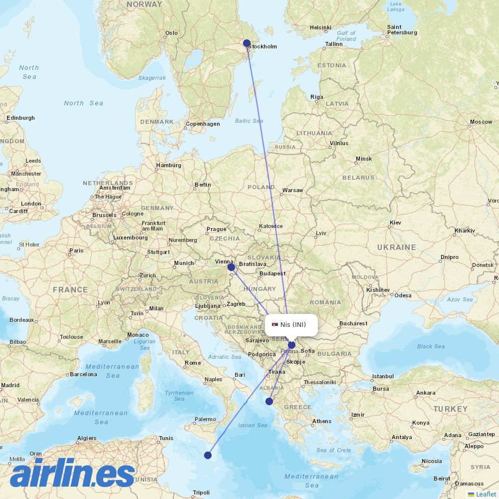 Ryanair from Nis destination map