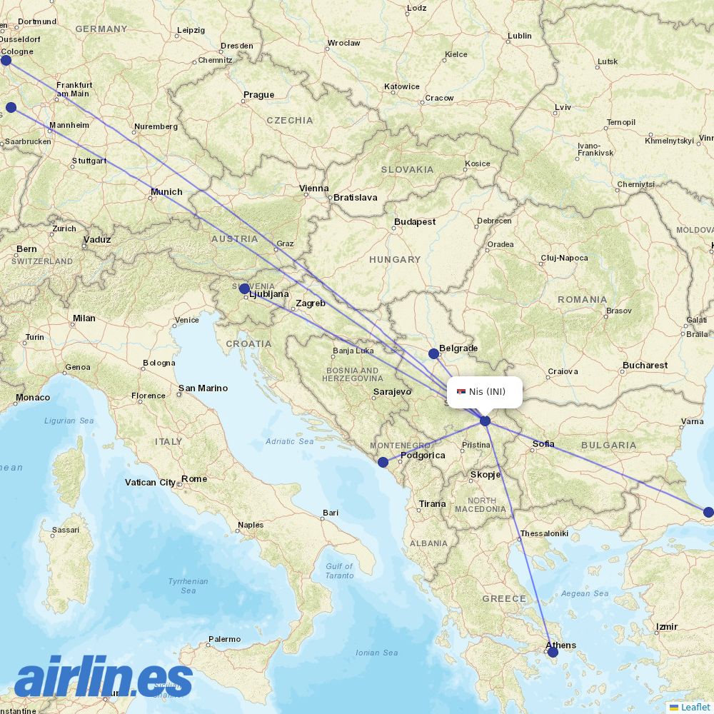 Air Serbia at INI route map
