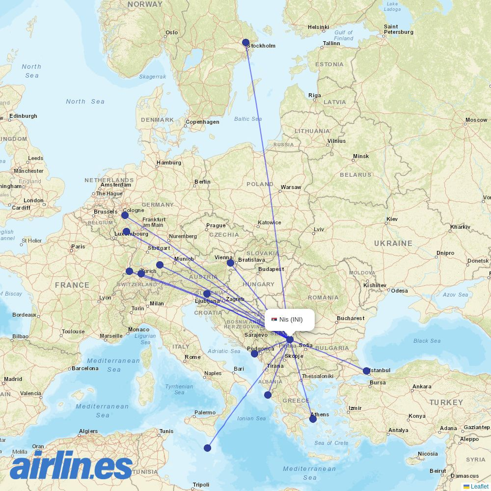 SWISS from Nis destination map