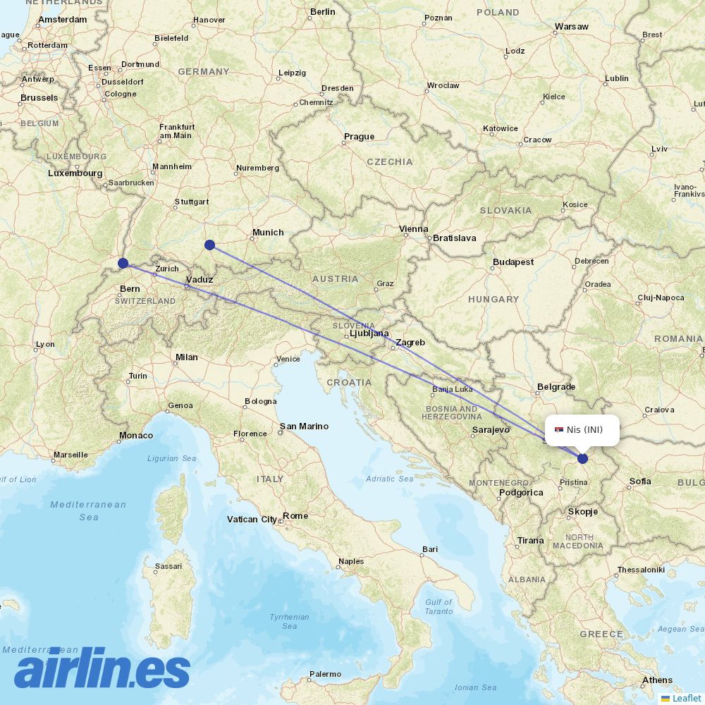 Wizz Air from Nis destination map