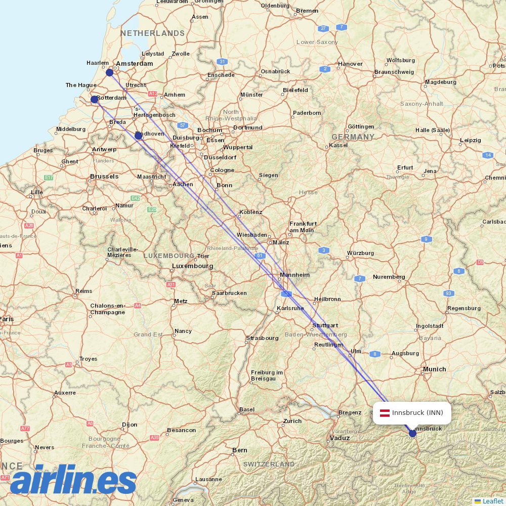 Transavia from Innsbruck destination map