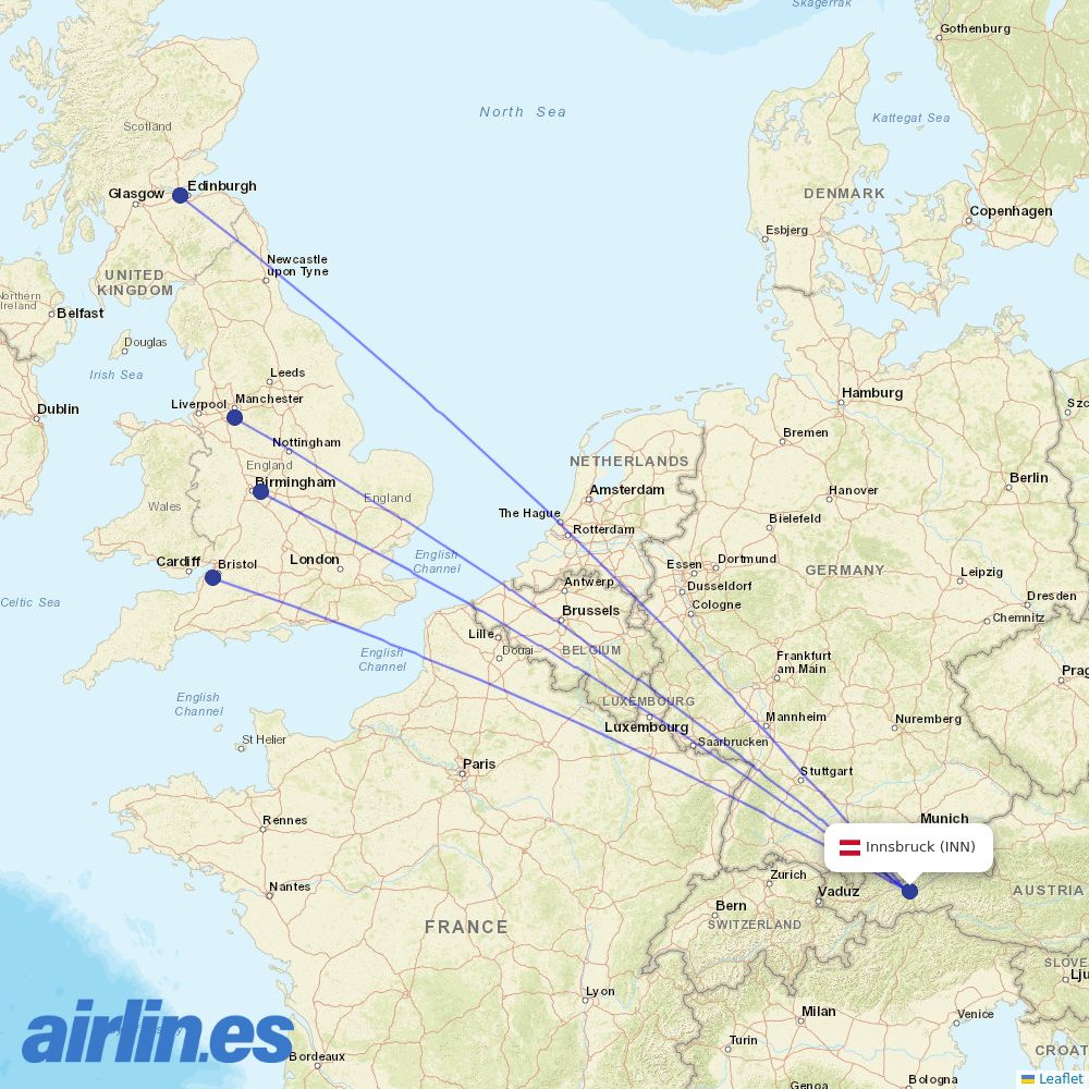 Jet2 from Innsbruck destination map