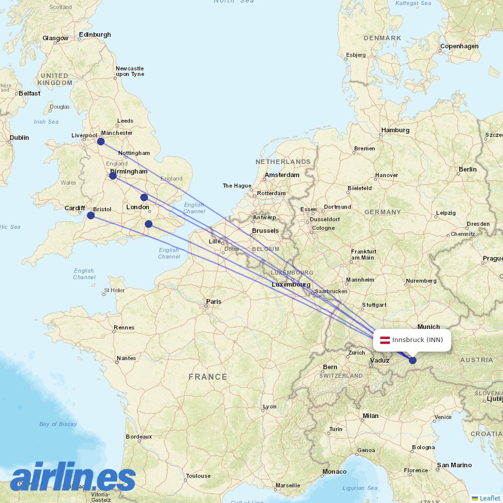 easyJet from Innsbruck destination map