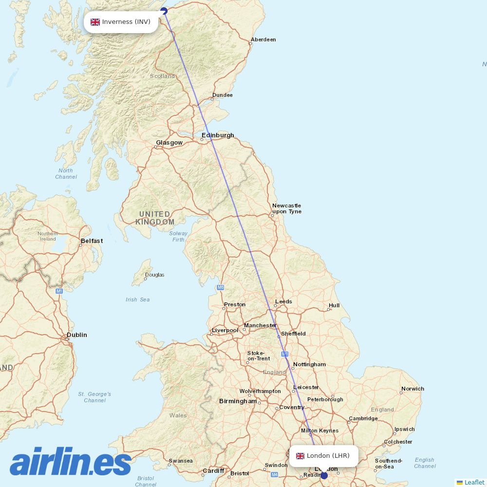 British Airways from Inverness destination map