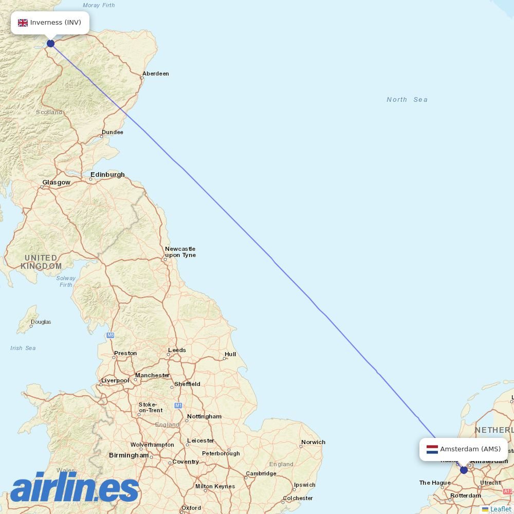 KLM from Inverness destination map
