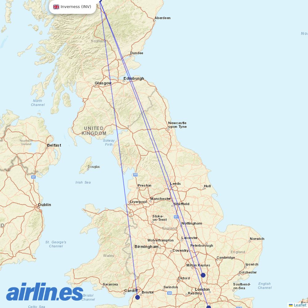 easyJet from Inverness destination map