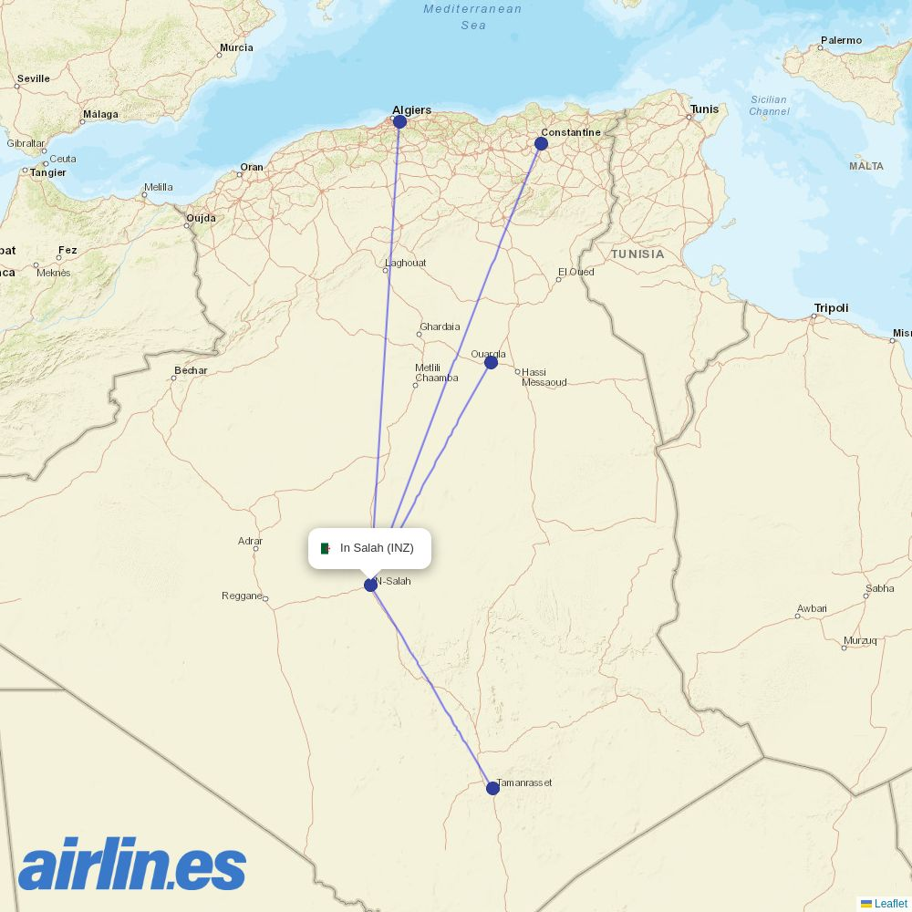Air Algerie from In Salah destination map