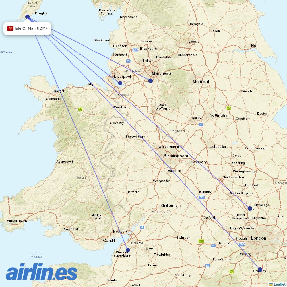 easyJet from Isle of Man destination map