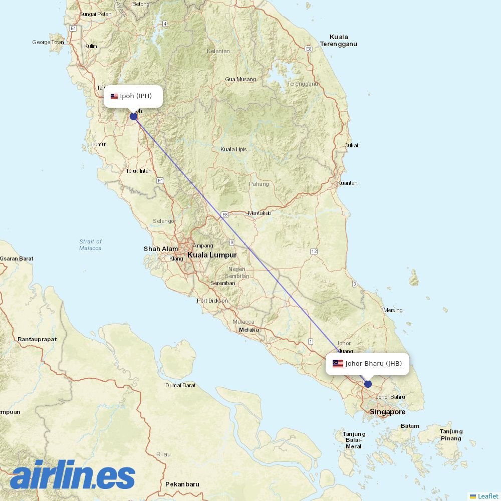 AirAsia from Sultan Azlan Shah destination map