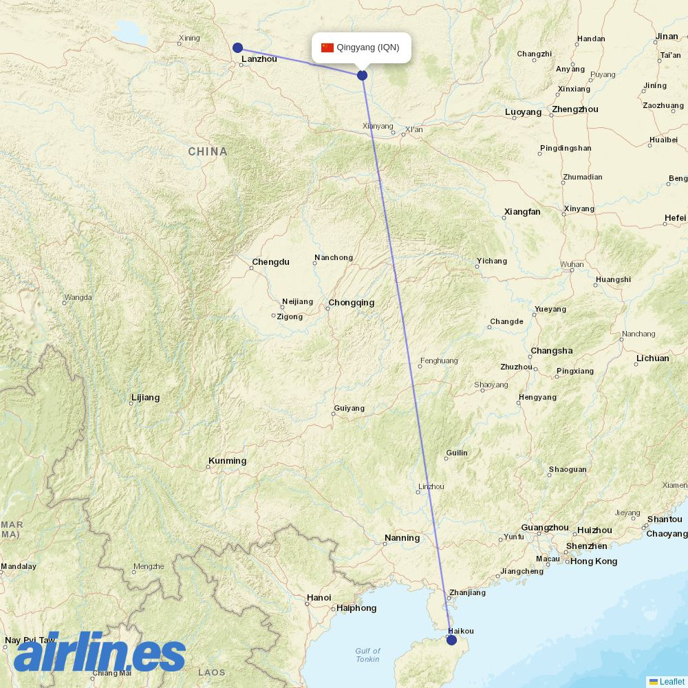 GX Airlines from Qingyang Airport destination map