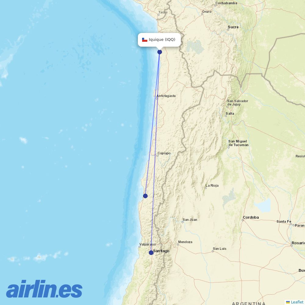 Sky Airline from Diego Aracena International destination map