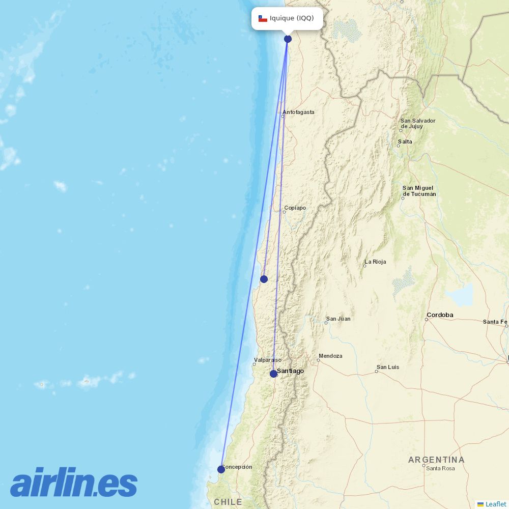 JetSMART from Diego Aracena International destination map