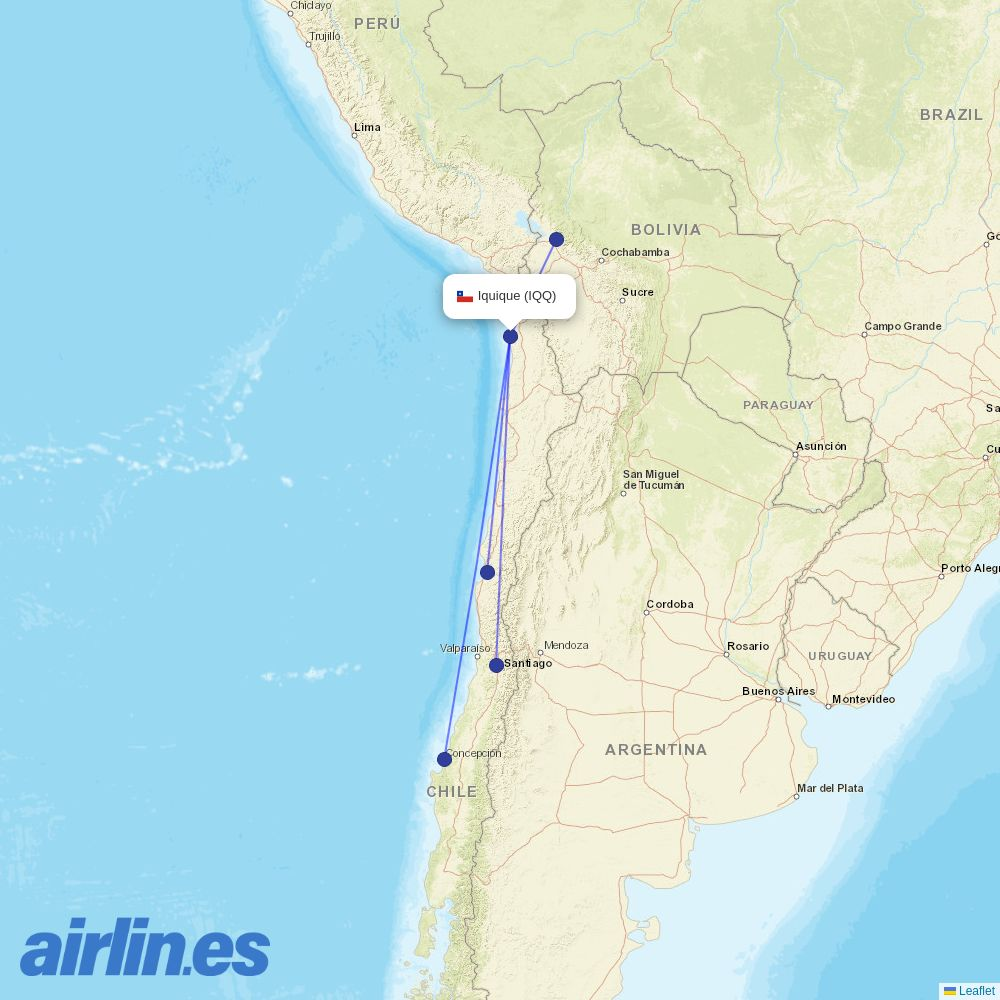 Boliviana de Aviación from Diego Aracena International destination map