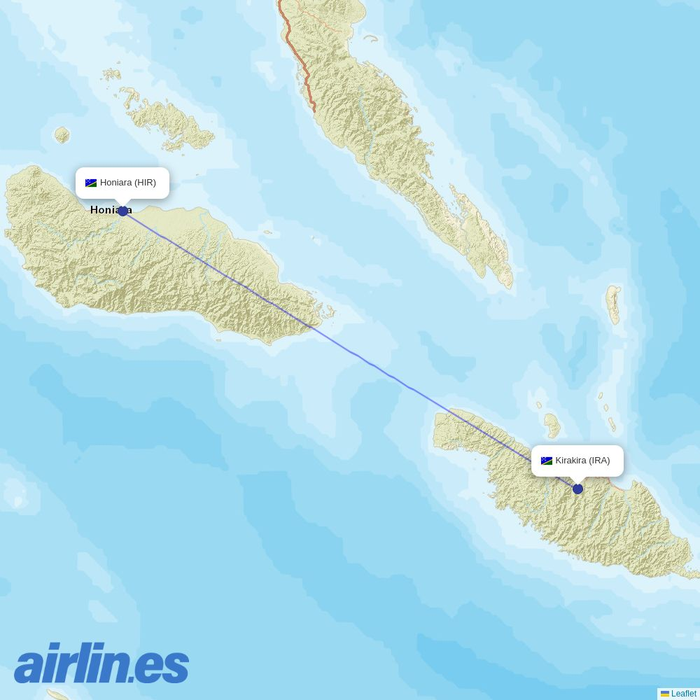 Solomon Airlines from Ngorangora Airport destination map