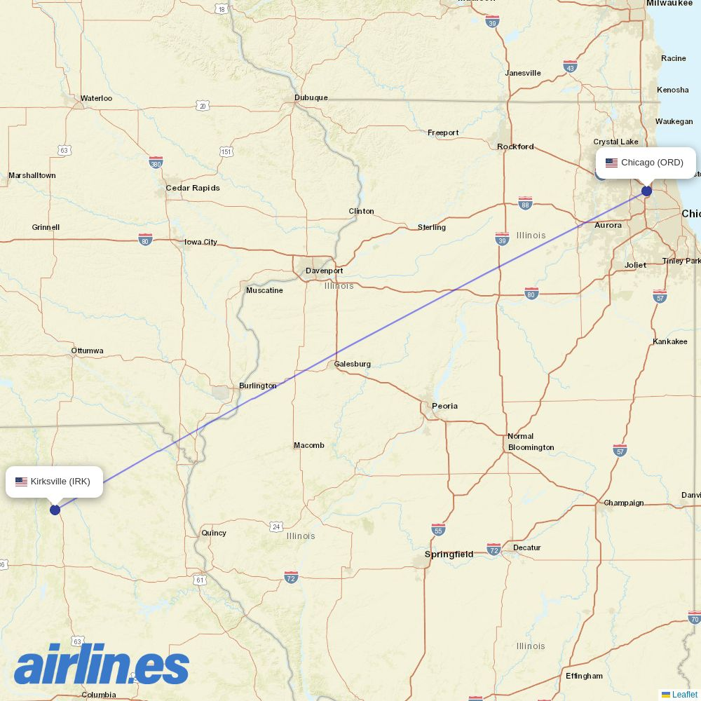 Contour Aviation from Kirksville Regional Airport destination map
