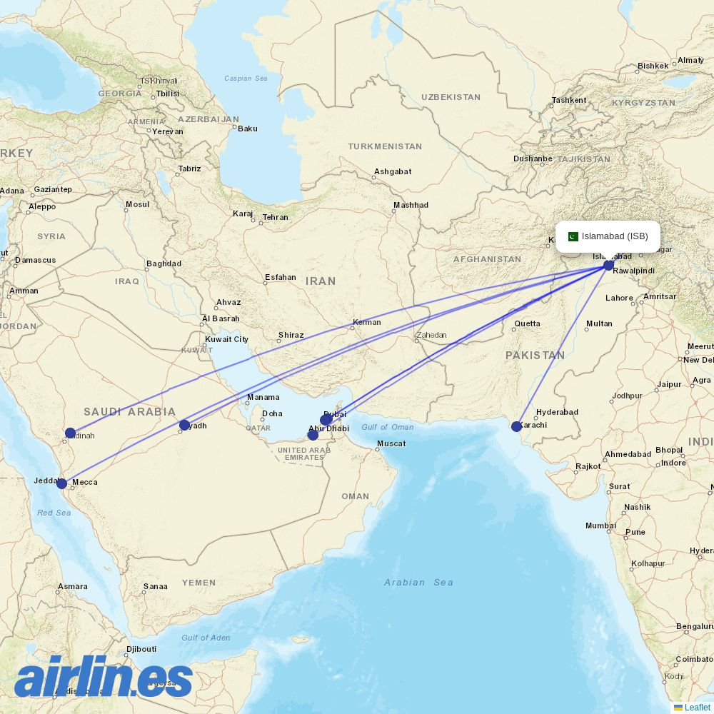 Airblue at ISB route map