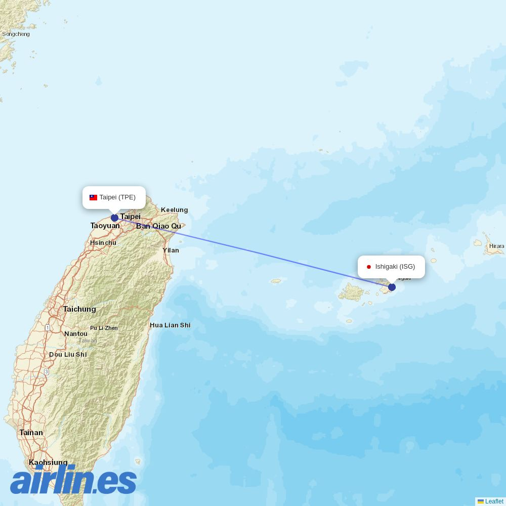Tigerair Taiwan from Ishigaki destination map