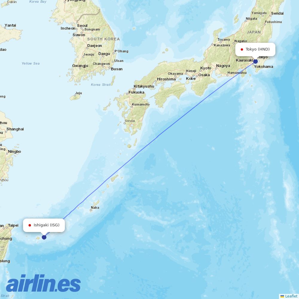 JAL from Ishigaki destination map