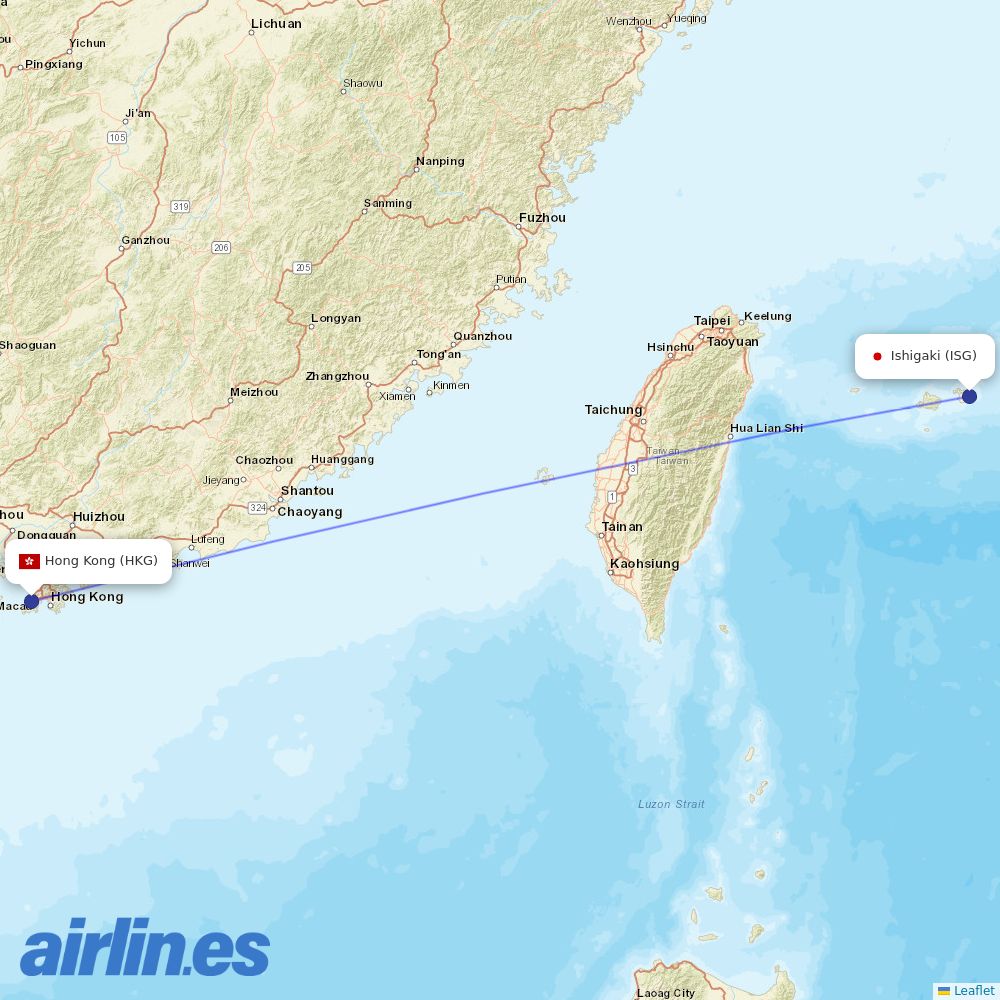 HK Express from Ishigaki destination map