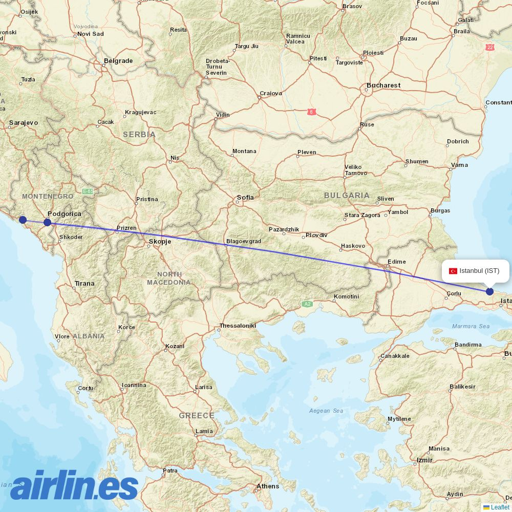 Air Montenegro at IST route map