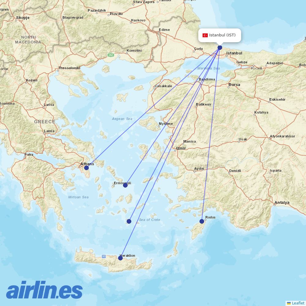Aegean at IST route map
