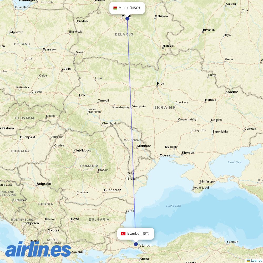 Belavia at IST route map