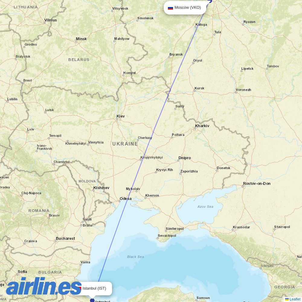 Pobeda from Istanbul Airport destination map