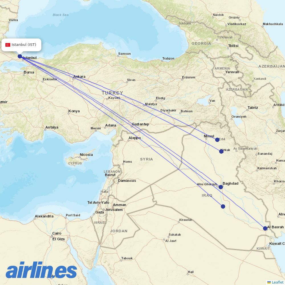 Iraqi Airways at IST route map