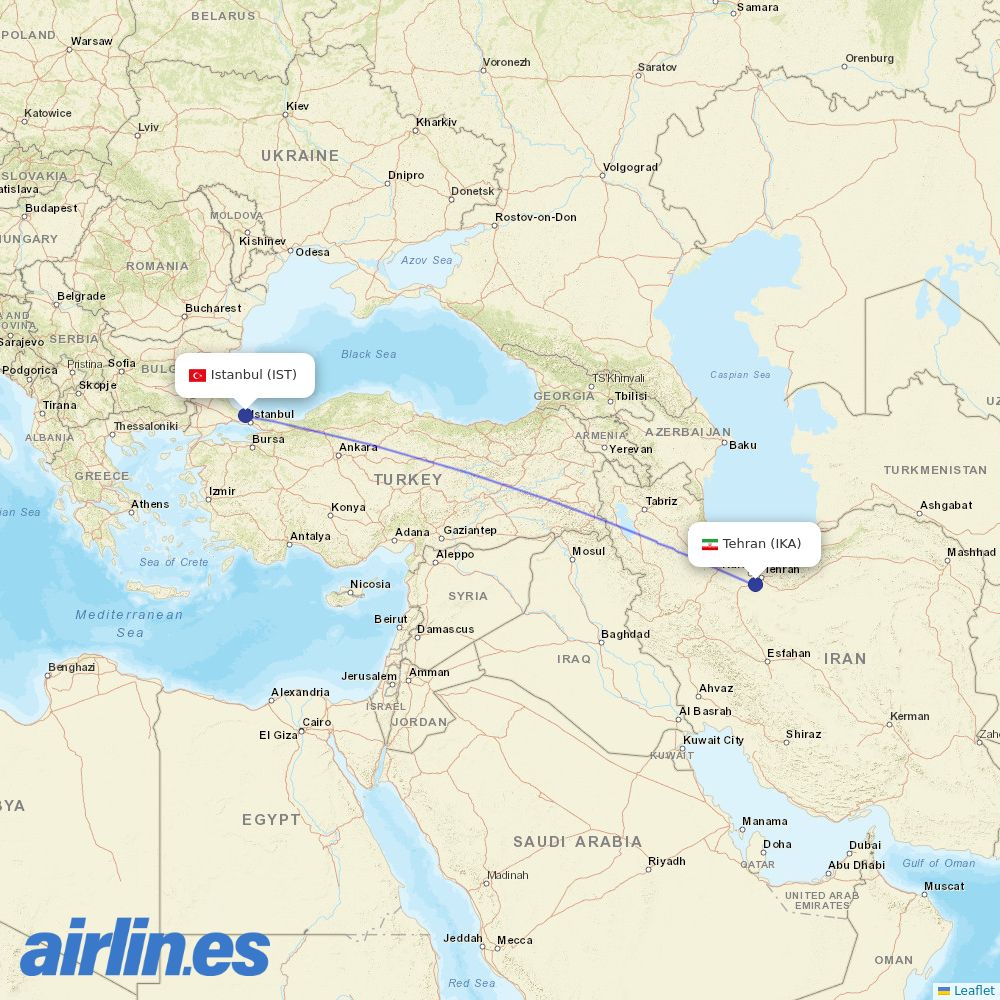 Iran Air at IST route map