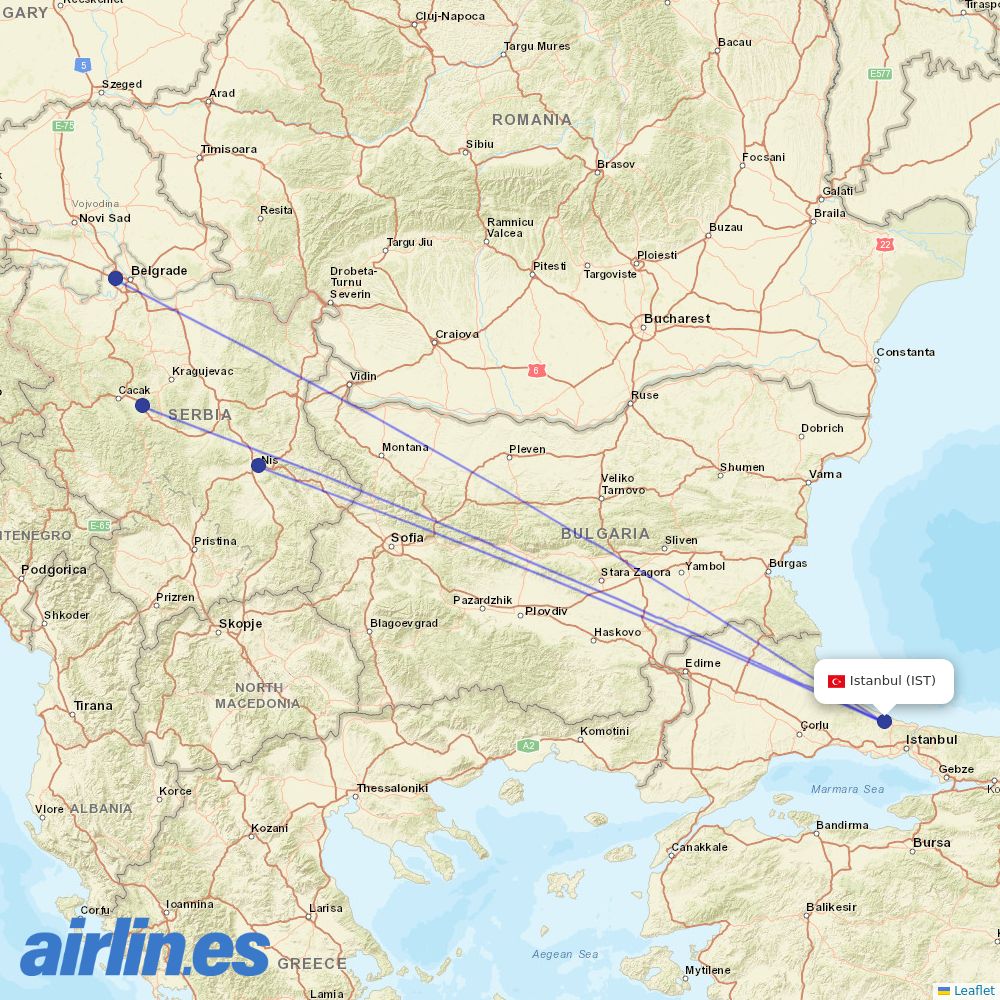 Air Serbia at IST route map