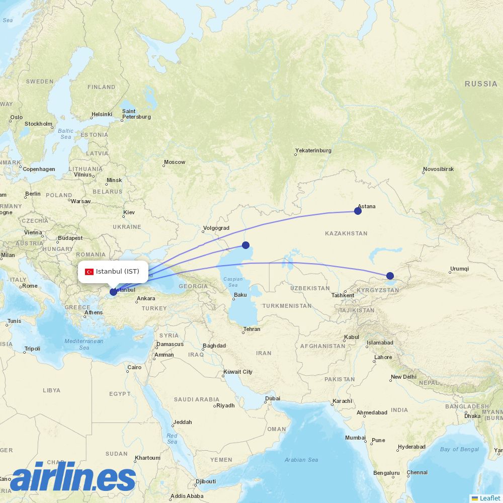 Air Astana at IST route map