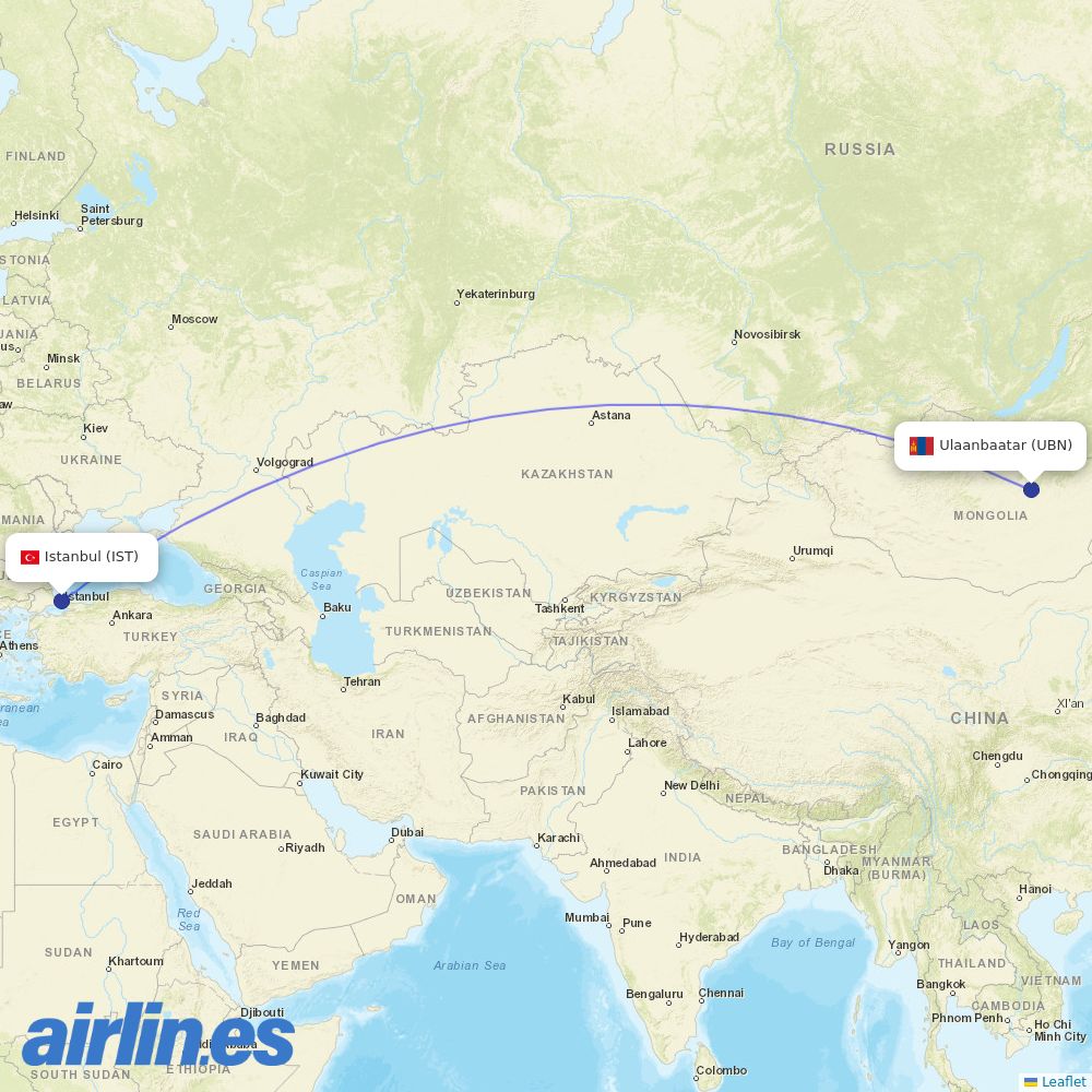 Miat - Mongolian Airlines at IST route map