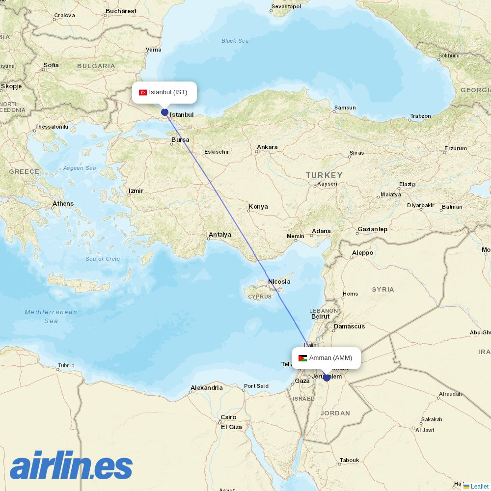 Jordan Aviation at IST route map