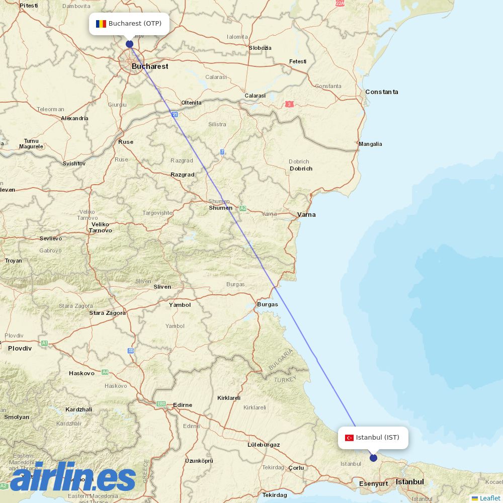 TAROM at IST route map