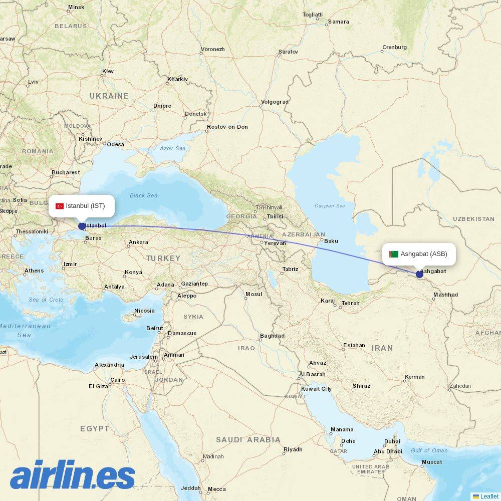 Turkmenistan Airlines at IST route map