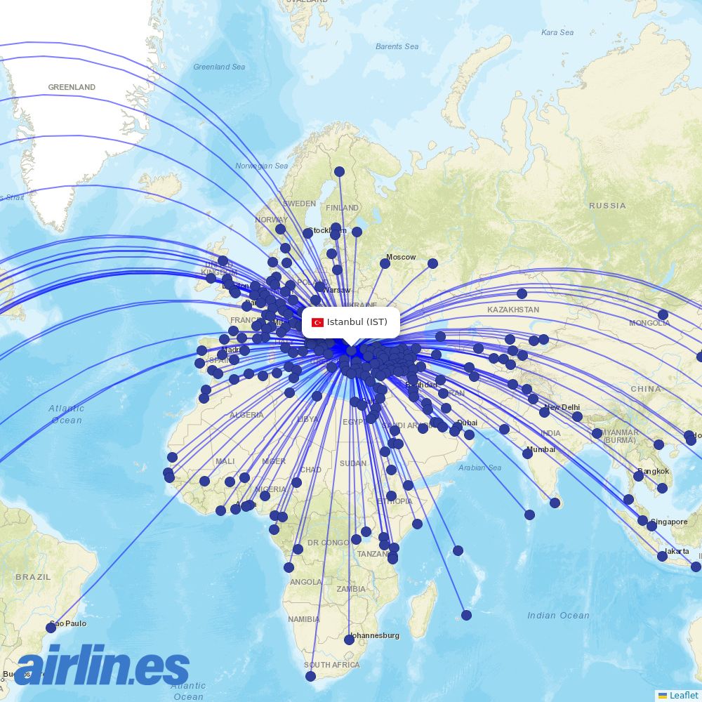 Turkish Airlines at IST route map