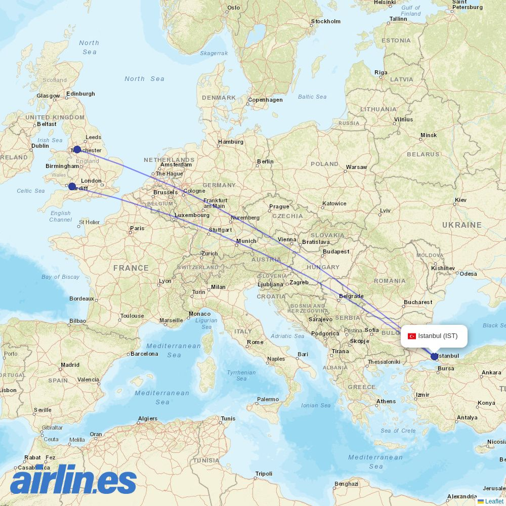 easyJet from Istanbul Airport destination map