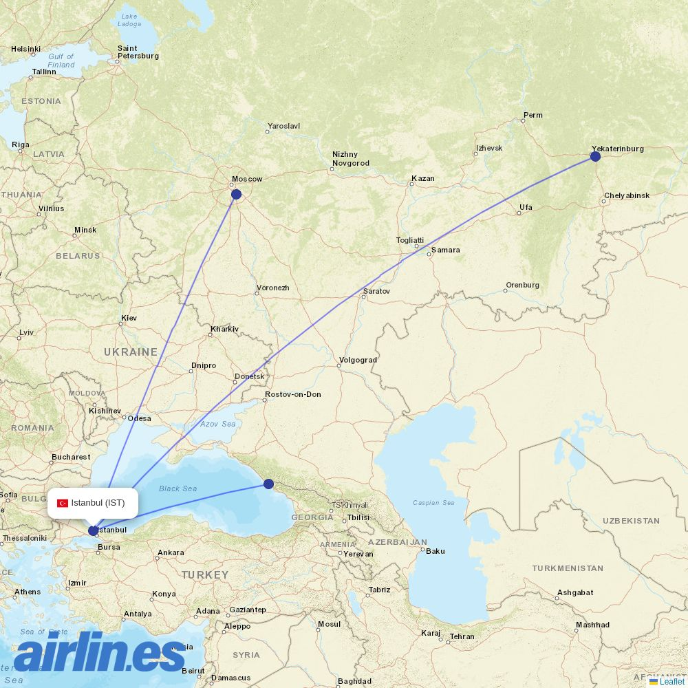 Ural Airlines at IST route map