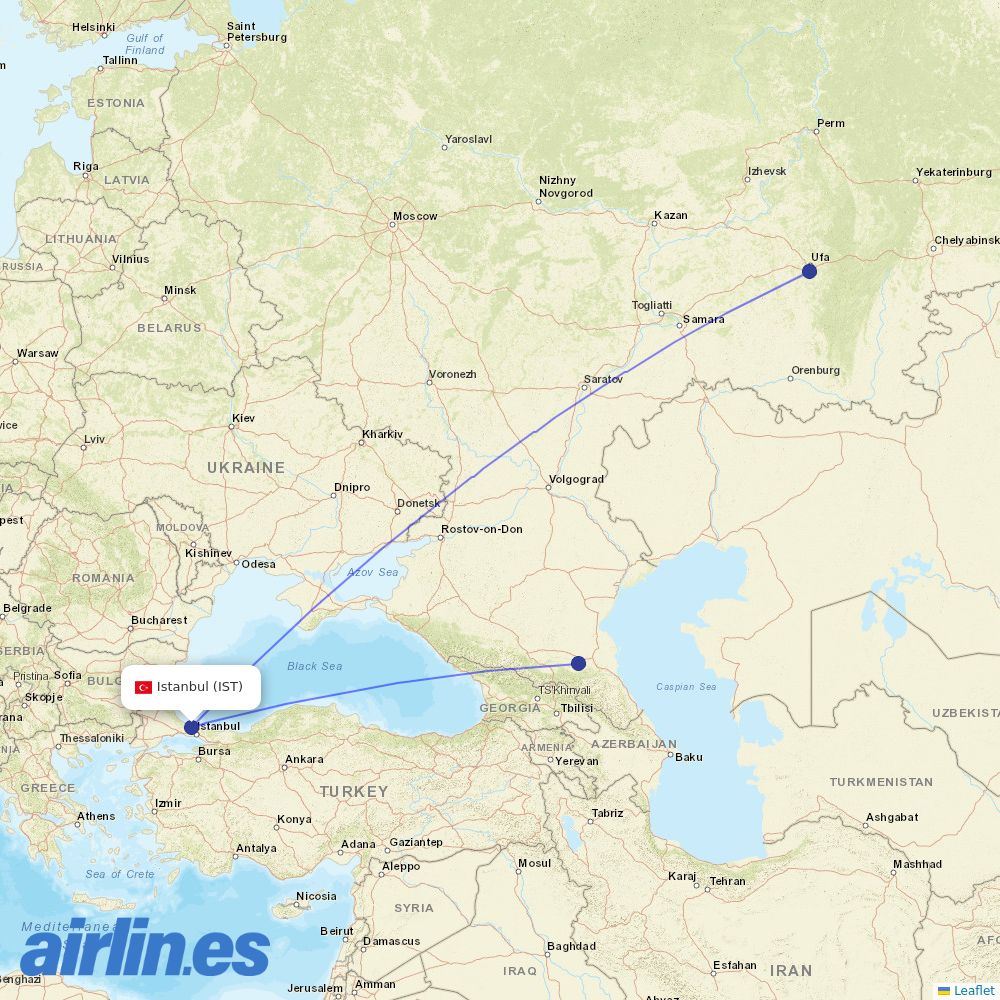 UTair from Istanbul Airport destination map