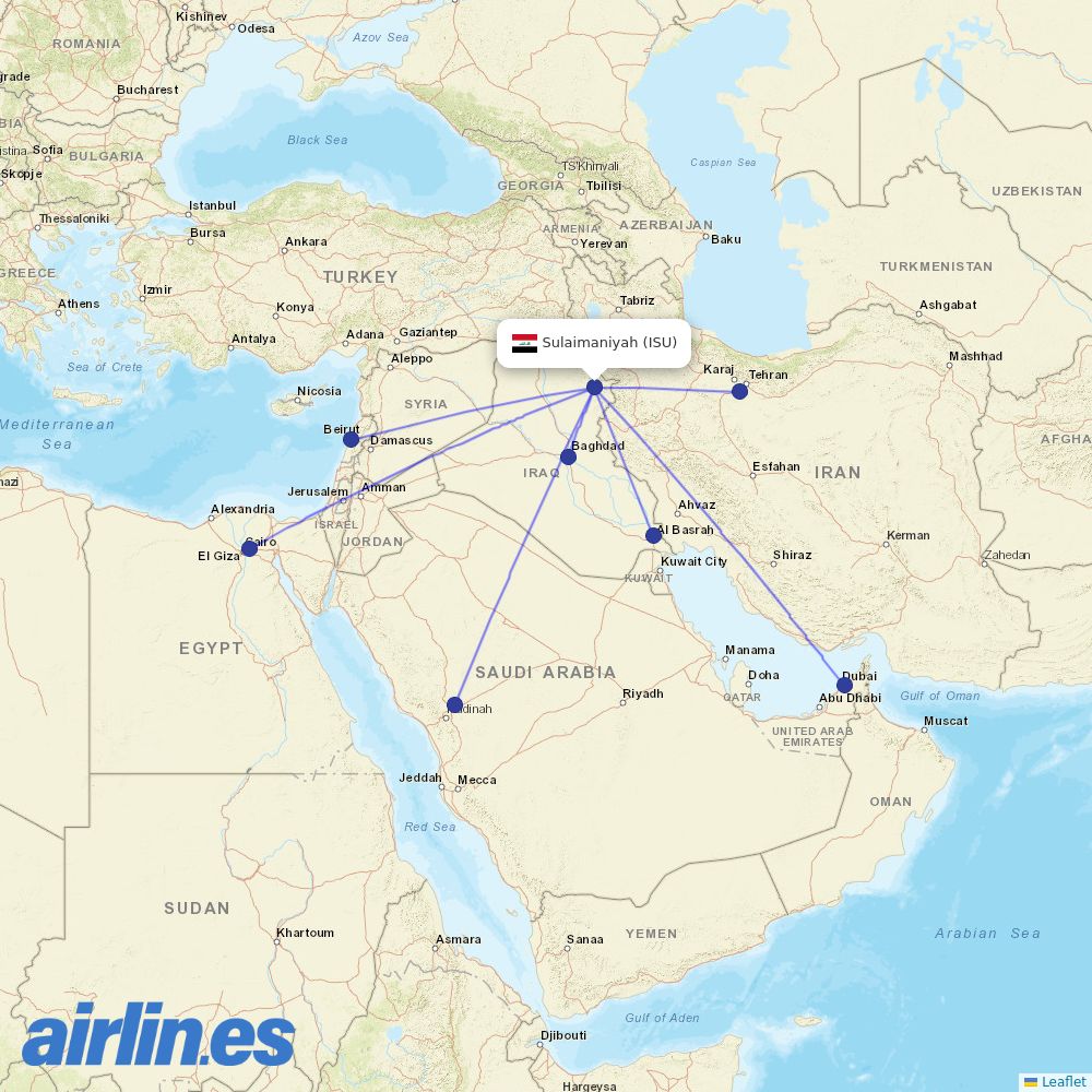 Iraqi Airways from Sulaymaniyah International Airport destination map