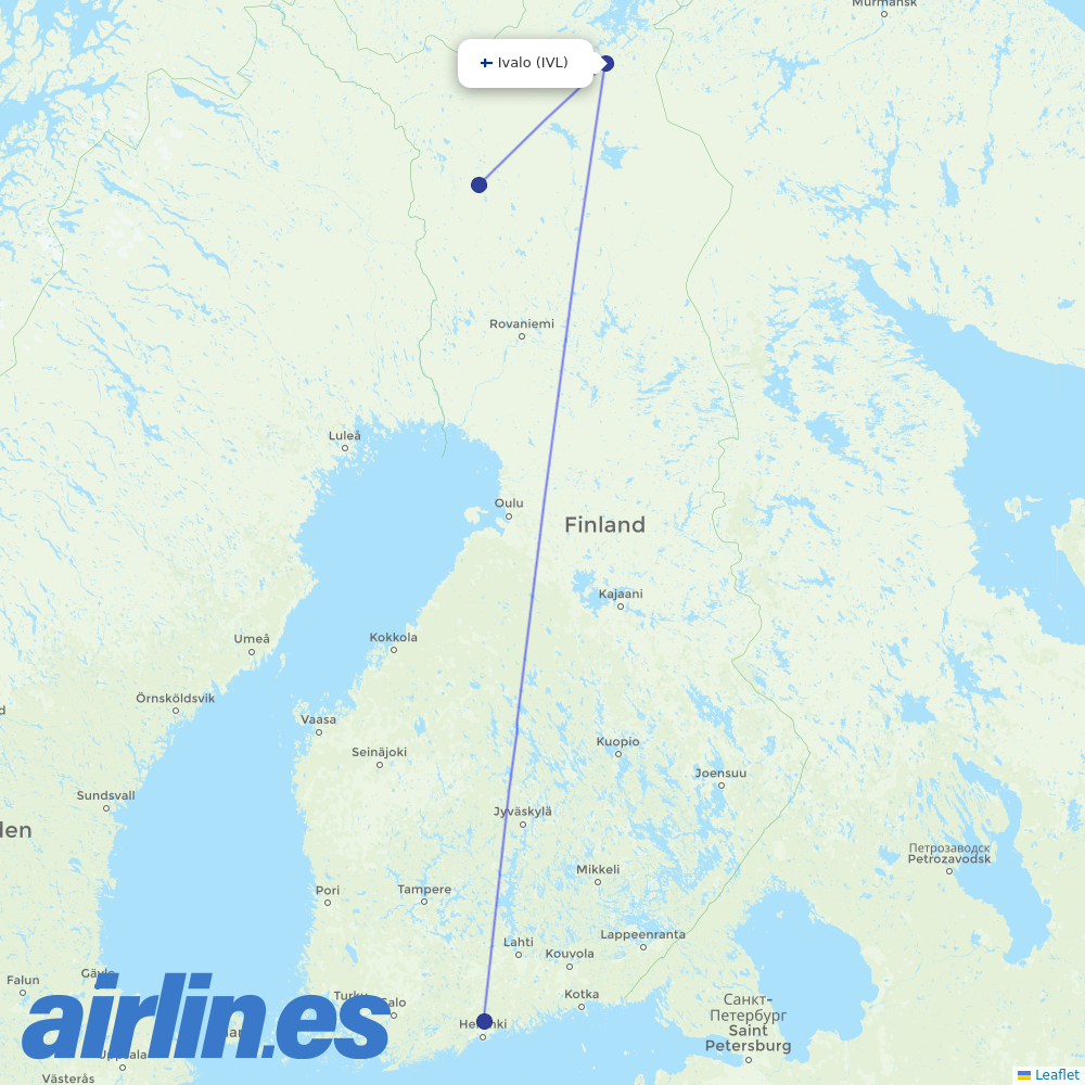 Finnair from Ivalo destination map