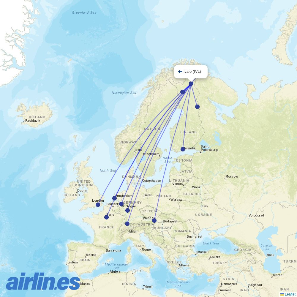 British Airways from Ivalo destination map