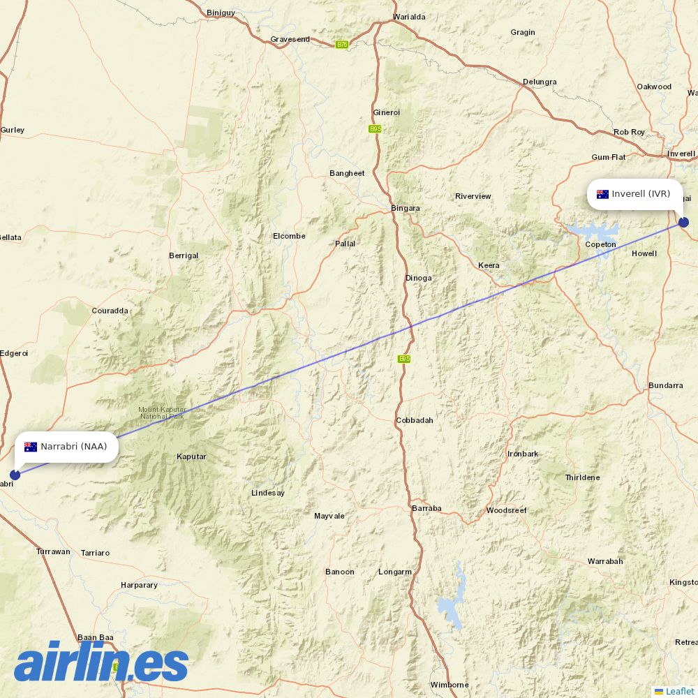 Link Airways from Inverell destination map