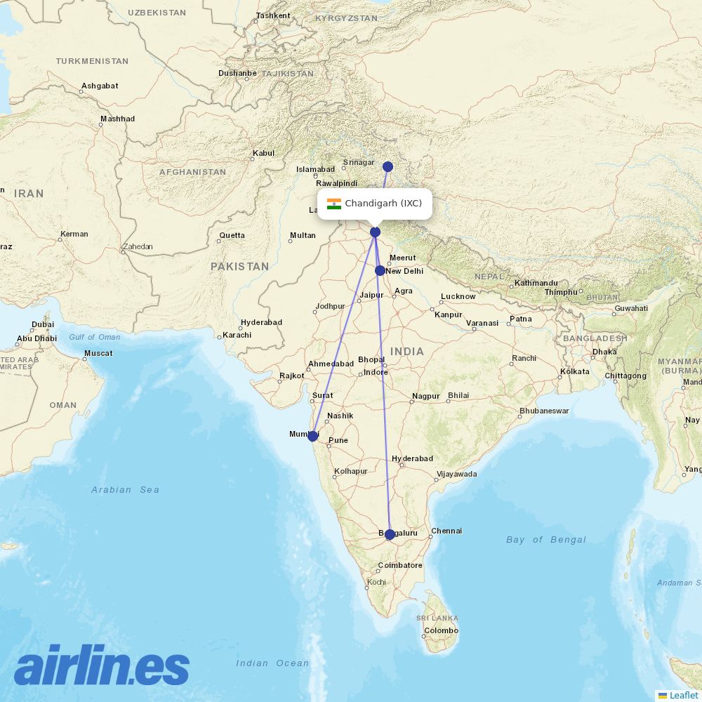 Air India at IXC route map