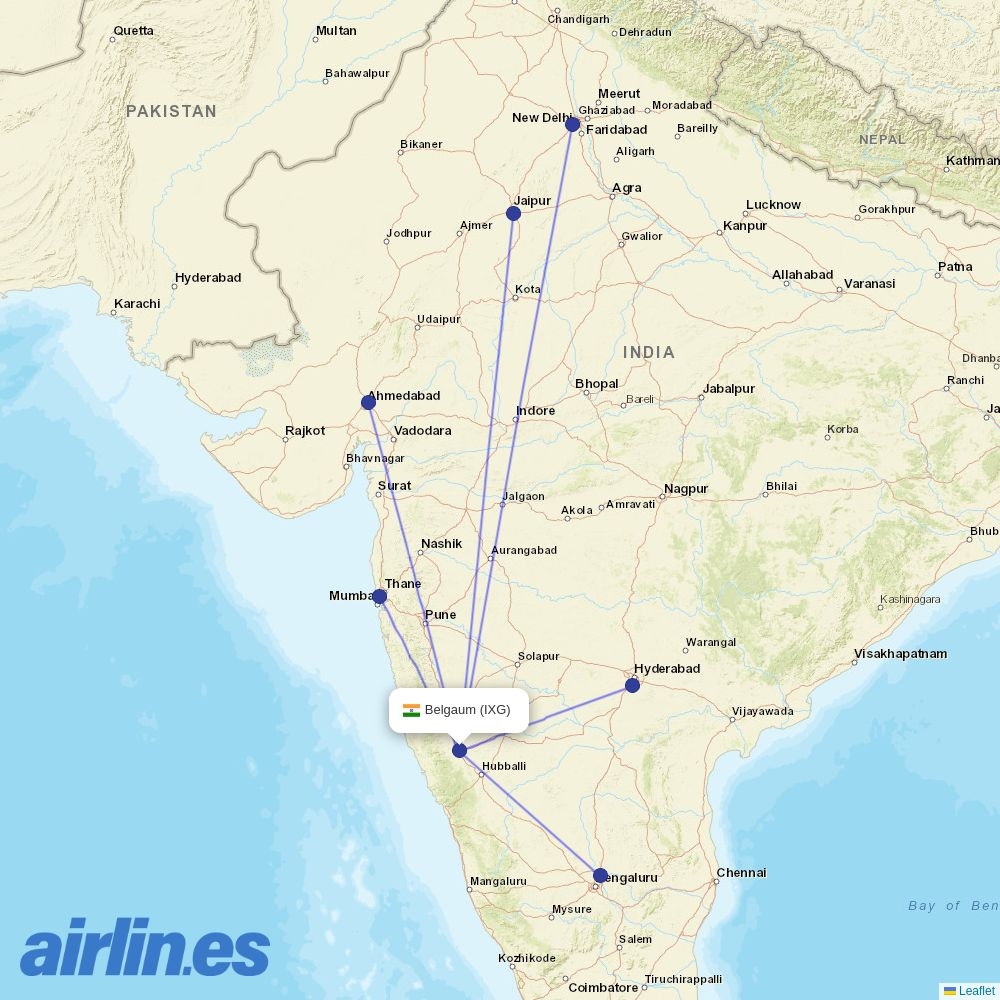 Star Air from Belgaum destination map
