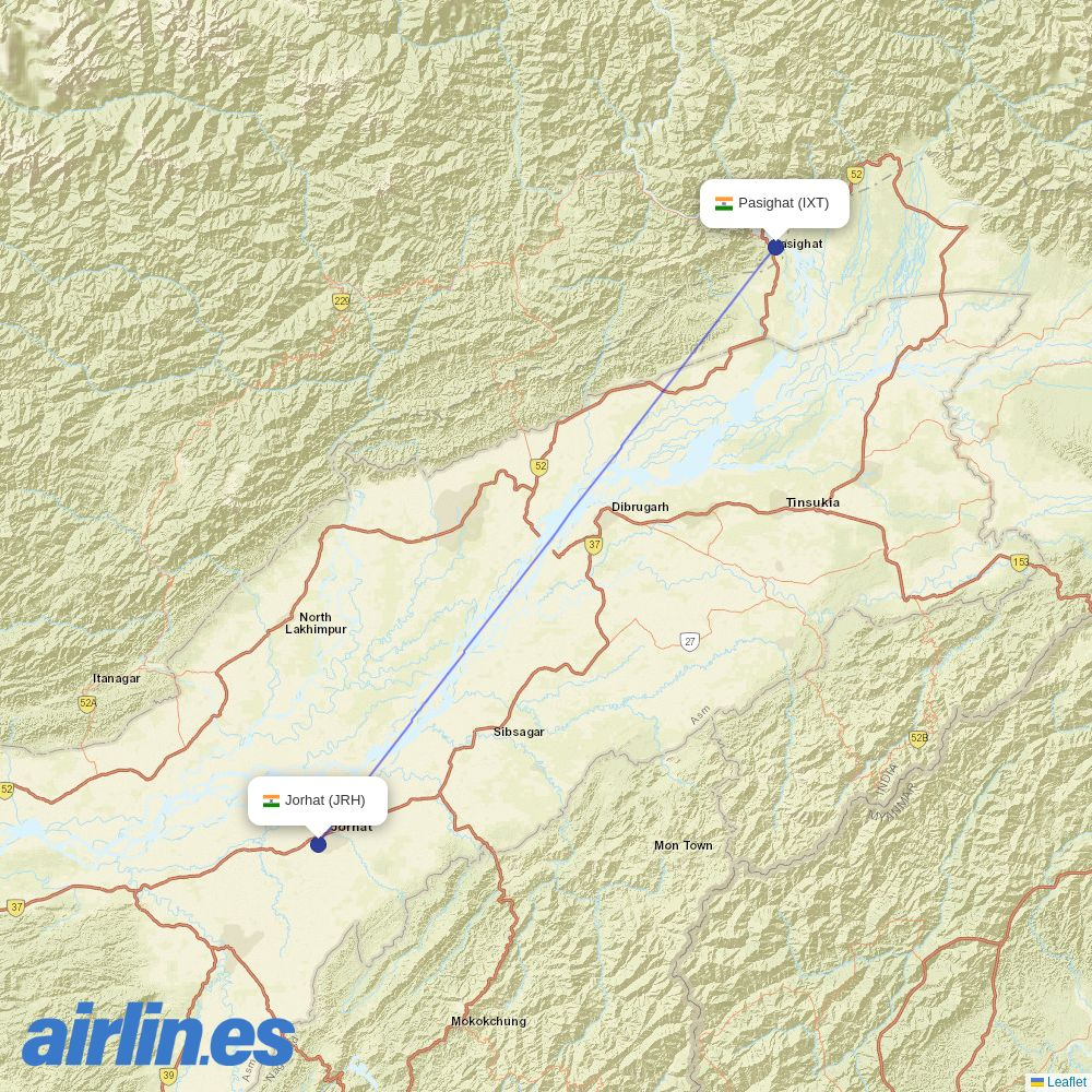 Alliance Air from Pasighat Airport destination map