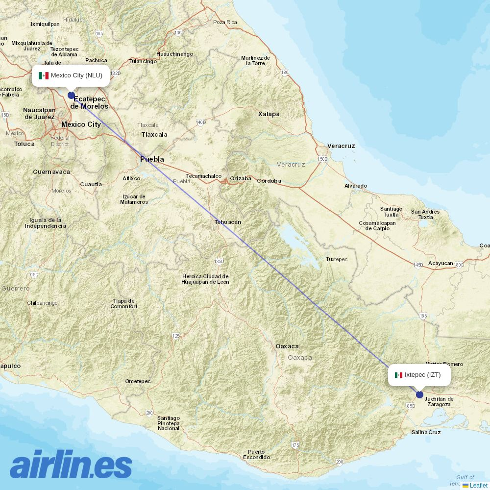 Mexicana at IZT route map