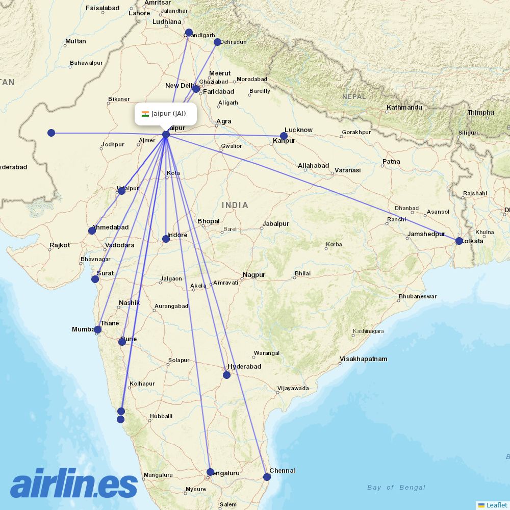 IndiGo at JAI route map